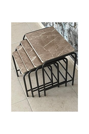ASLANSTORE 4’lü Metal Zigon Sehpa – Sarı Renk, Modern Tasarım, Dayanıklı Metal Ayaklı