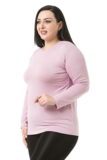 DISENTIS MODEST Plus Size Crew Neck Long Sleeve Viscose Pink Body
