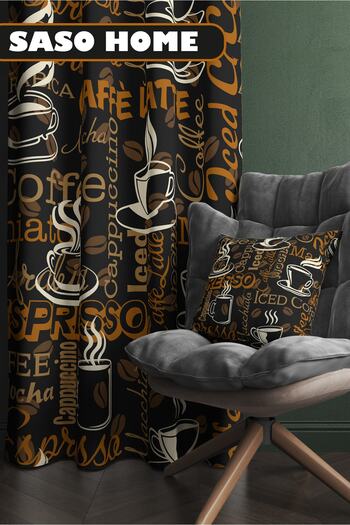 SasoHome Coffee Time - Coffee Time Patterned 140 X 270 Cm Digital Printed Background Curtain (SINGLE WING)