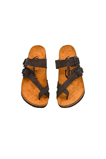Moosefield Παντόφλες από γνήσιο δέρμα Unisex καφέ Family Size