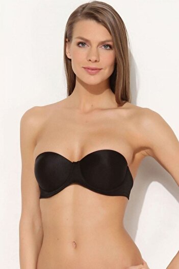 Orkide 2550 Back Transparent Strapless Low-cut Bra Black