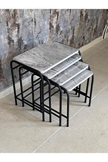 ASLANSTORE 4'lü Metal Zigon Sehpa Gri| Modern Tasarım, Metal Ayaklı