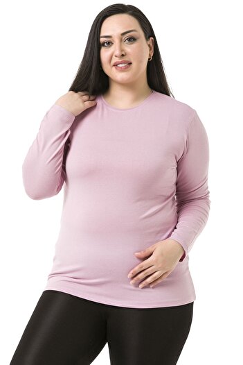 DISENTIS MODEST Plus Size Crew Neck Long Sleeve Viscose Pink Body