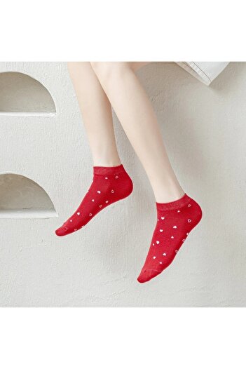 çorapmanya 5 Pairs Heart / Strawberry Pattern Colorful Women's Booties Socks