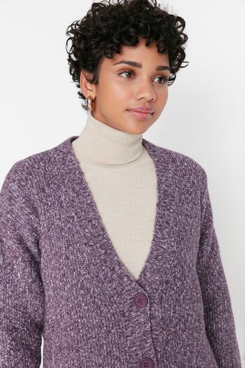 Trendyol Modest Πλεκτή ζακέτα με μωβ κουμπιά TCTAW22HI0397