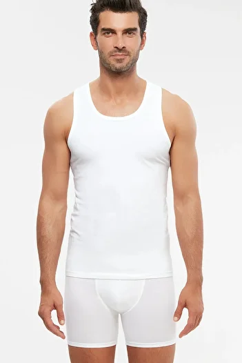 Kom Men's White Combed Cotton Modal Athlete Lycra Aytron Undershirt 2-pack