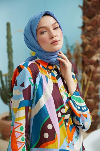 VALORSCARF Kot Mavi Bambu Kraş Eşarp