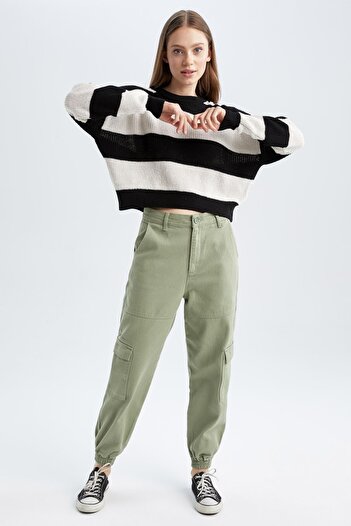 DeFacto Cool Cargo Jogger Normal Waist Gabardine 100% Cotton Trousers with Cargo Pockets