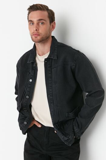 Trendyol Collection Antracit farmer dzseki - normál szabású, bordázott, TMNSS21CE0169