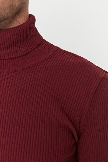 Trendyol Collection Πουλόβερ με ζιβάγκο μπορντό - Βαμβακερό, στενό TMNAW20MG0031