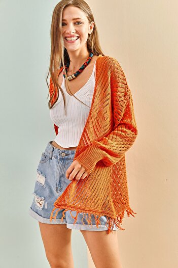 Bianco Lucci Tasseled Patterned Women's Cardigan