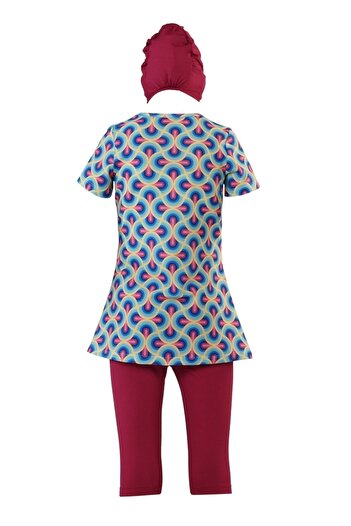 TESMAY Hien Short Sleeve Children's Swimsuit with Tights 3-Piece Set Water Repellent Dress Swimsuit Slim Fit with Bonnet for Ages 5-14