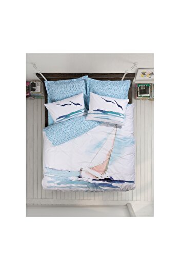 Cotton Box Set cuvertură de pilota dublu maritim Sail Blue
