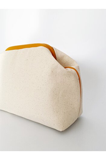 HEYBE'S Women's Yellow Piping Canvas Linen Clutch Handbag