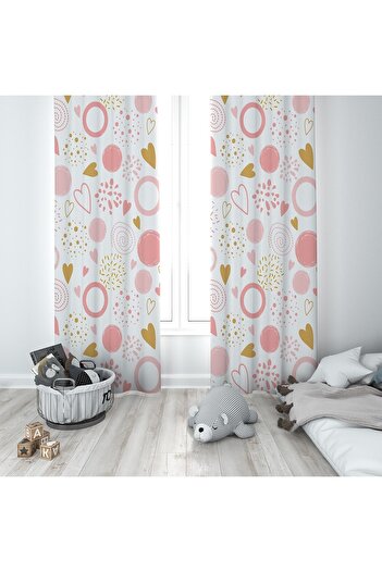 on the clouds White Heart Patterned Digital Printing Washable Baby Kids Room Background Curtain