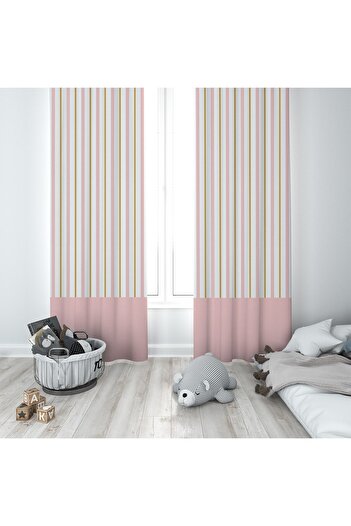 on the clouds Pink Straight Line Transitional Digital Printing Washable Baby Kids Room Background Curtain