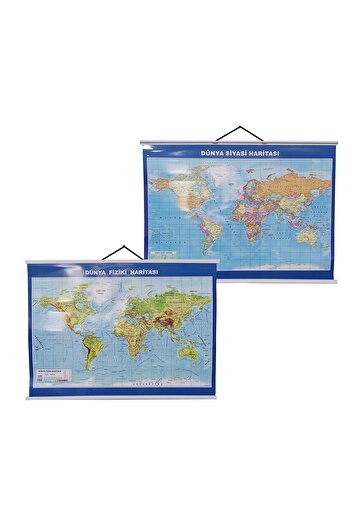 Artı Dünya Siyasi Fiziki Haritası 50x70 Cm Askılı Ve Çıtalı