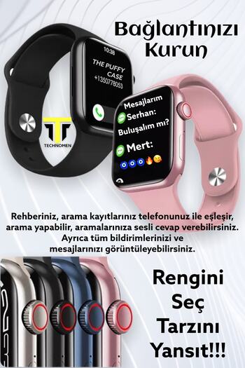 TECHNOMEN Watch 7 Smartwatch 2022 Yeni Akıllı Saat Bluetooth Çağrı Konum Takip Siri Nfc Android Ios.