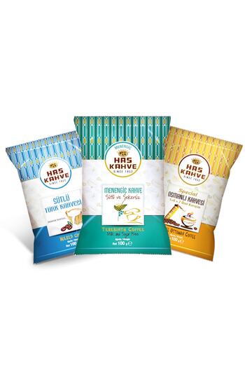 Has Kahve Magnificent 3-Pack Flavor 3 X 100 Gr (Turkish Coffee with Ottoman-milk-menengiç)
