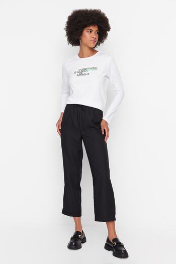 Trendyol Collection Černé tkané kalhoty s vysokým pasem TWOAW23PL00140