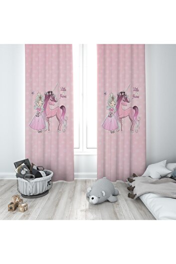 on the clouds Pink Unicorn and Princess Patterned Digital Printing Washable Baby Kids Room Background Curtain