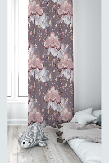 on the clouds Pink Cloud Patterned Baby Kids Room - Washable Background Curtain