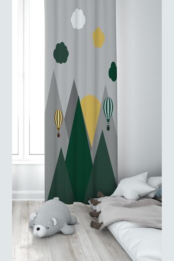 on the clouds Gray Mountain And Balloon Patterned Digital Printing Washable Baby Kids Room Background Curtain