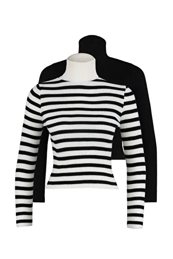 Trendyol Collection Negru-Multicolor Pachet Dublu Tricotat Pulover TWOAW22KZ1767