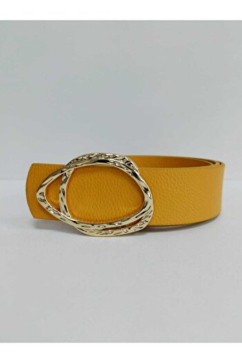 Kemerix Women's Mustard Yellow Belt with Gold Buckle