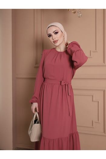 VOLT CLOTHİNG Ayrobin ζωσμένο φόρεμα με βολάν λεπτομέρεια στον γιακά