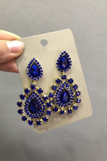 LÜX Tasarım Saks Blue Crystal Glass Stone Gold Yellow Earrings – Bijoux Earrings – Bijoux Earrings