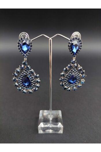 Türkay Aksesuar Navy Blue Crystal Stone Henna Wedding Bridal Earring – Bijoux Earring – Bijoux Earring – Bijoux Earring