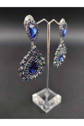 Türkay Aksesuar Navy Blue Crystal Stone Henna Wedding Bridal Earring – Bijoux Earring – Bijoux Earring – Bijoux Earring