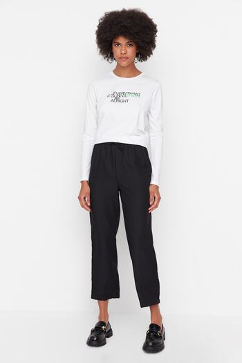 Trendyol Collection Černé tkané kalhoty s vysokým pasem TWOAW23PL00140