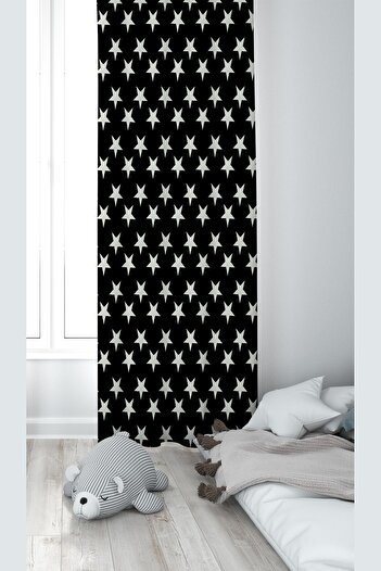 on the clouds Black Star Patterned Digital Printing Washable Baby Kids Room Background Curtain