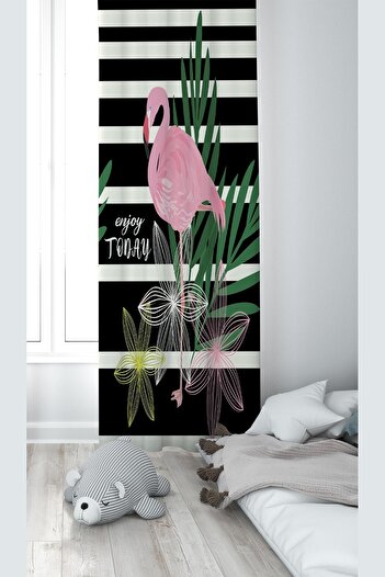 on the clouds Black and White Flamingo Patterned Digital Printing Washable Baby Kids Room Background Curtain