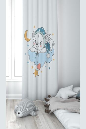 on the clouds White Teddy Bear on the Moon Patterned Digital Printing Washable Baby Kids Room Background Curtain