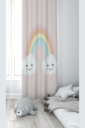 on the clouds Pink Cloud and Rainbow Patterned Digital Printing Washable Baby Kids Room Background Curtain