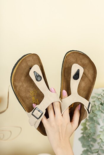 Riccon Παντόφλες Unisex Cream Suede0012035