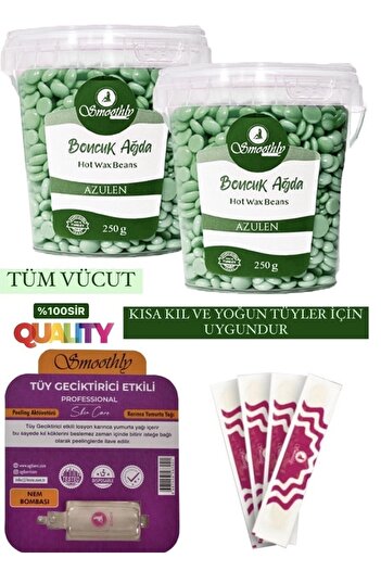 Smoothly Azulen Soyulabilir Granül Boncuk Ağda 2 X 250 G. 1 Adet Tüy Geciktici Losyon 4 Spatula