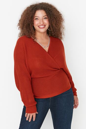 Trendyol Curve Tile Double Breasted Closure Tie Back Knitwear Sweater Tbbaw23An00040