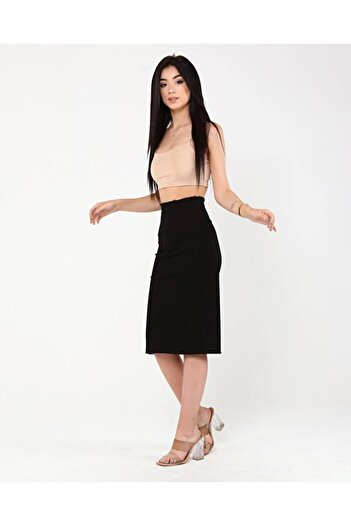 MAKRAS EXCLUSIVE Black Denim Skirt with Tassels