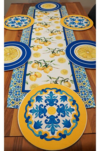 Viemso Lemon Patterned Special Design Runner, Set of 2 Saucers