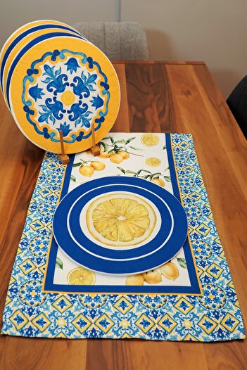 Viemso Lemon Patterned Special Design Runner, Set of 2 Saucers