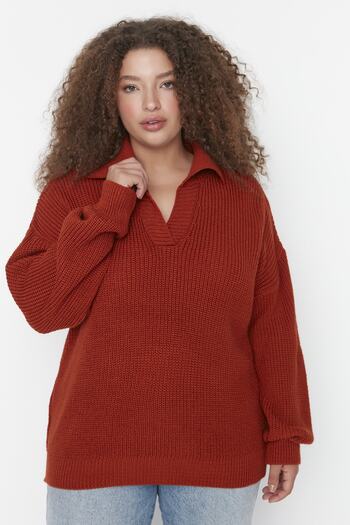 Trendyol Curve Thessaloniki Knit Knitwear Sweater - Tile Shirt Collar TBBAW23AN00081