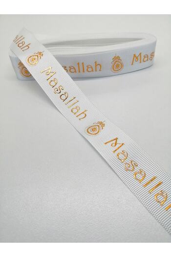 GELD Λευκή κίτρινη Mashallah με σχέδιο Grosgrain Κορδέλα 2,5 cm 2 μέτρα – Κορδέλα – Κορδέλα