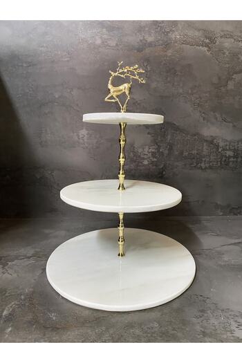 Modestmar Natural Marble 3-Piece Cake Holder Presentation Gold Deer Object