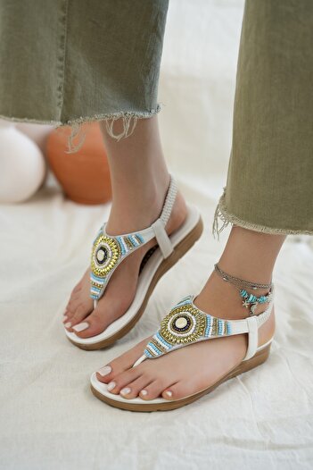 Khayt Helen Anatomical Orthopedic Fashion Stoned Daily Women's Flip Flops Sandals