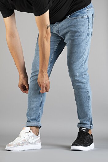 bombe Ανδρικό slim fit στενό κομμένο νύχια Τζιν παντελόνι Μπλε του πάγου