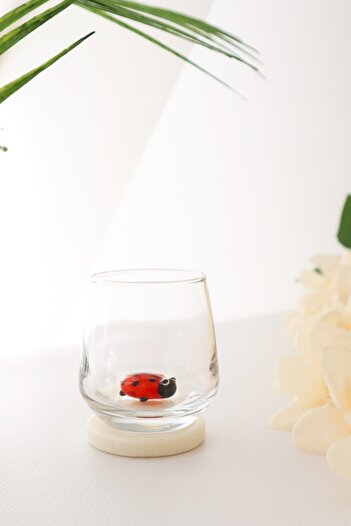 ADAMODART Handmade Murano Glass Design with Ladybug Figure 2-Piece Coffee Side Cup